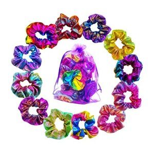 5 Shiny Metallic Scrunchies Hair Mermaid Elastics Hair Bands Scrunchy Ponytail